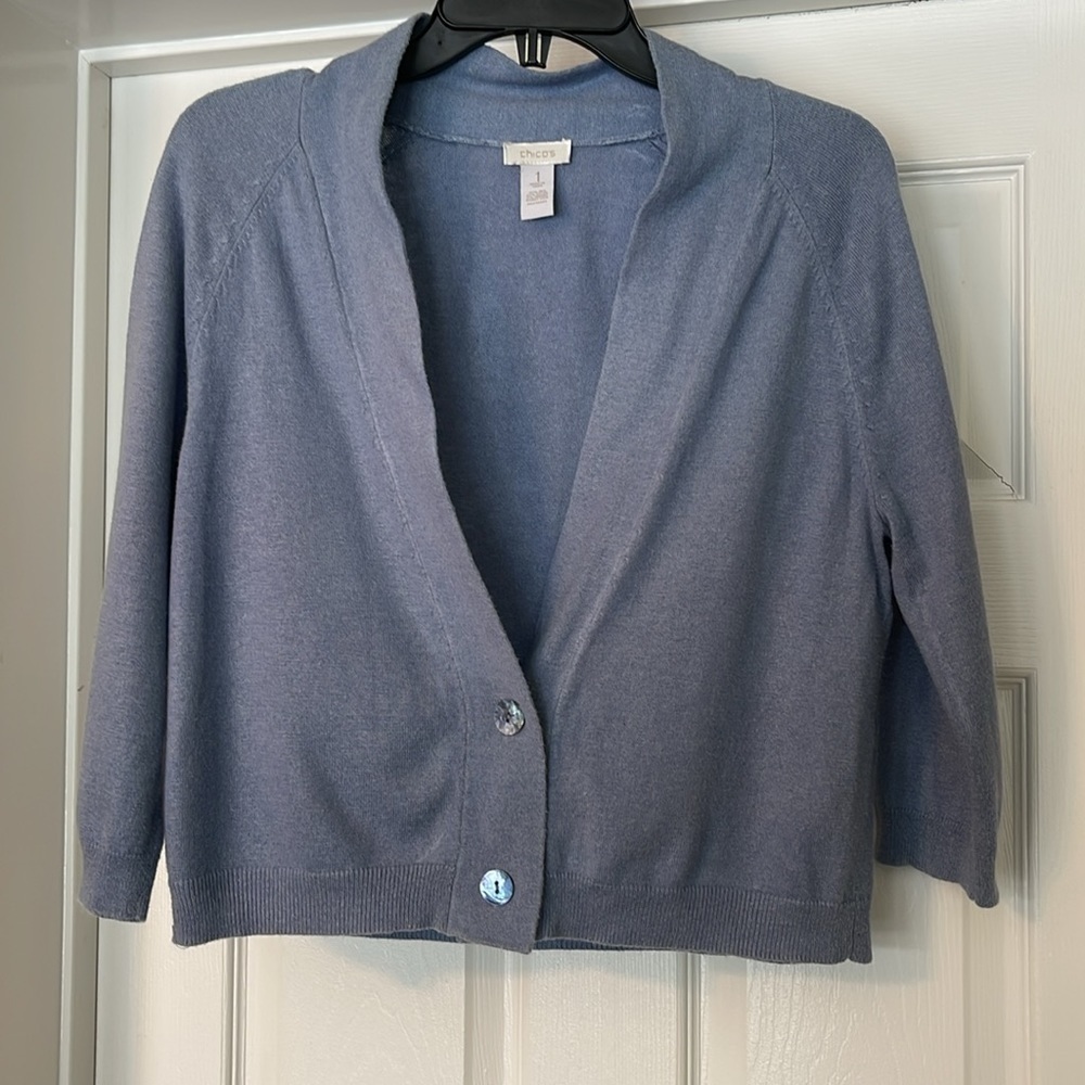 Chico’s Light Blue V-Neck Cardigan Silk/Nylon/Angora Rabbit Hair- Chico’s 1 (S)